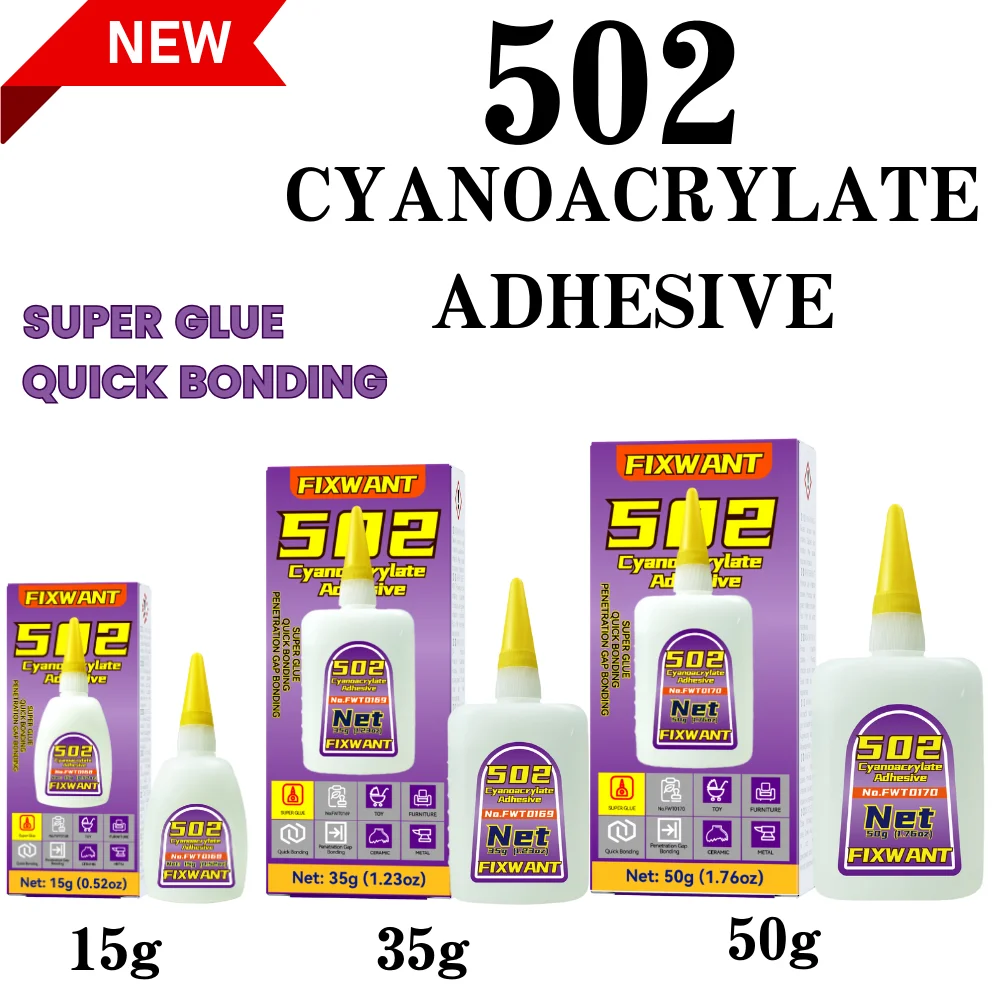 FIXWANT 502 Super Glue Quick-drying 1-3pcs Instant Cyanoacrylate Adhesive Leather Rubber Wood Metal Strong Bond Liquid Glue