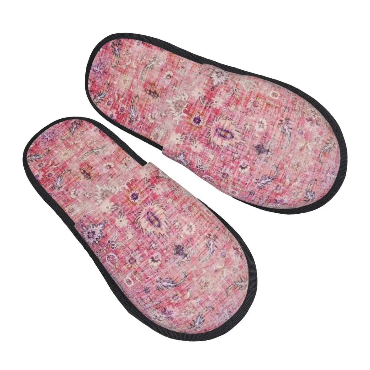 Custom Antique Traditional Pink Oriental Moroccan Style Memory Foam Slippers Cozy Warm Boho Geometric Tribal House Slippers