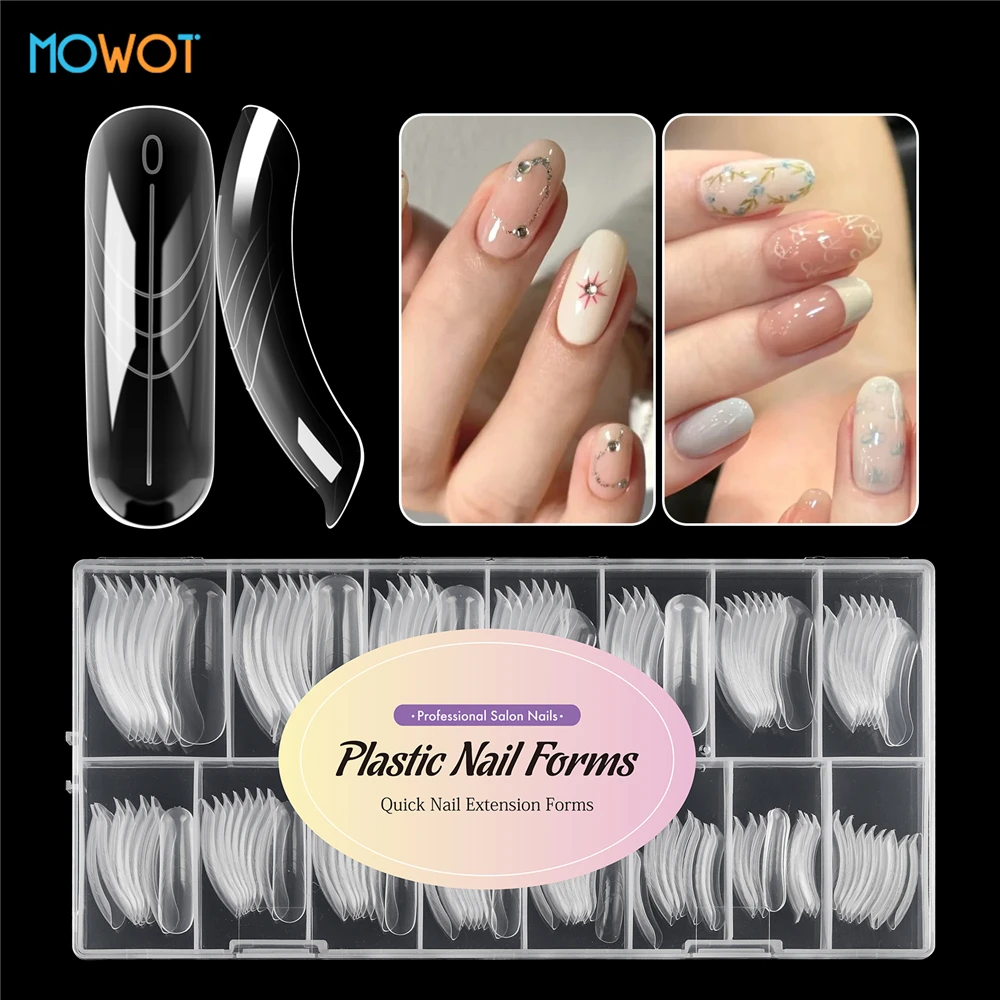 MOWOT 150Pcs Clear Nail Dual Forms Acrylic Widen Top Forms for Extension Quick Building Gel Mold 15 Sizes Full Cover Nail Forms