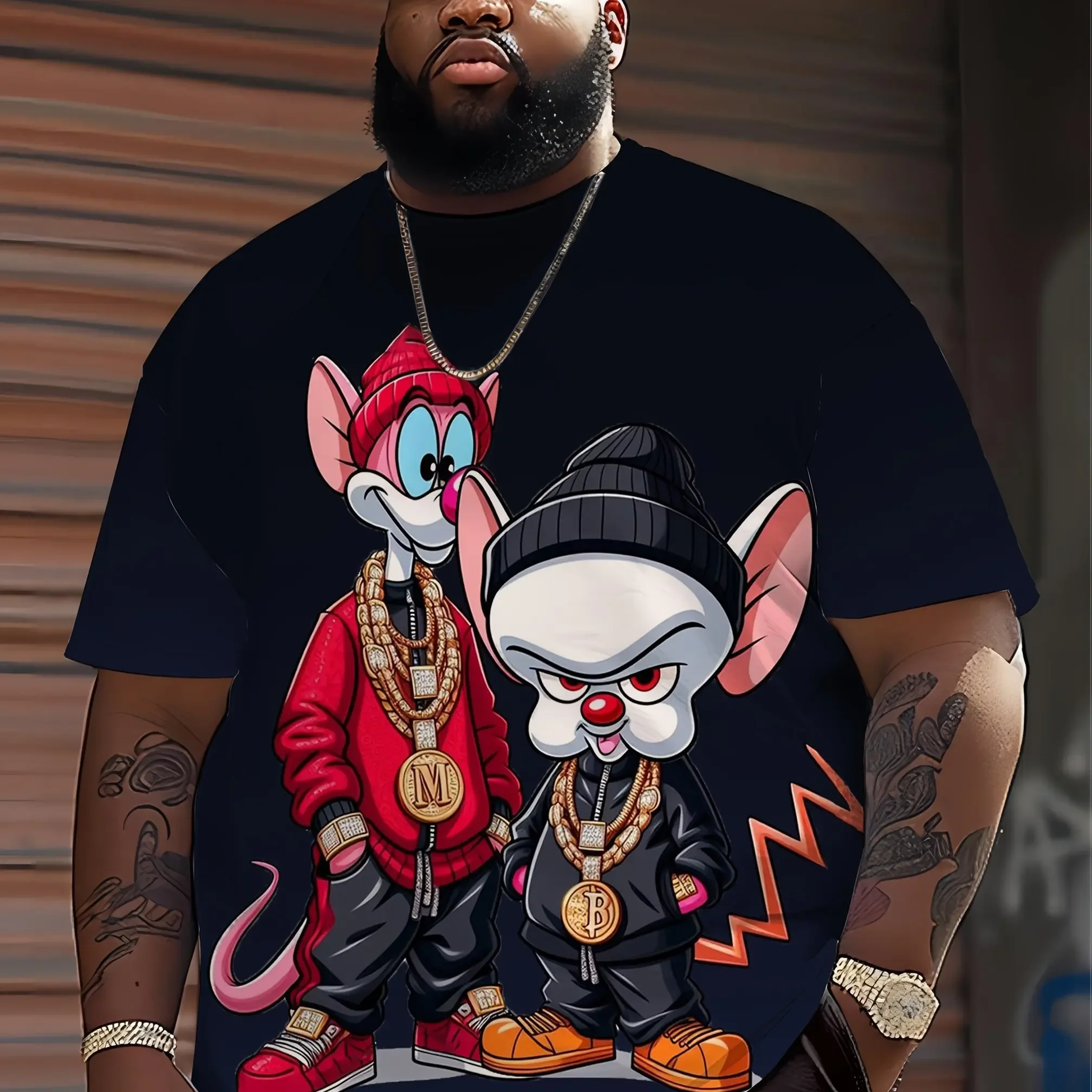 Hip-Hop-Style Cartoon-Tier-Grafik T-Shirt für Herren Sommer 3D-Druck Kurzarm Übergroße Oberteile Street Y2k Herrenkleidung
