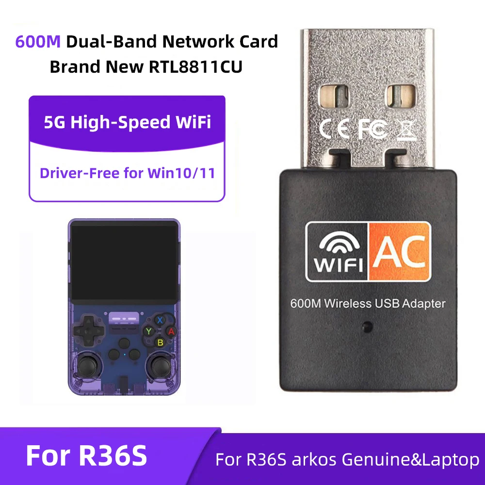 For R36S WiFi Adapter USB Wireless Network Card for R36S Arkos Handheld Game Console Accessories PC Laptop Mini WiFi Dongle