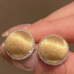 Classic wire drawing craftsmanship earrings for women sparkling round luxury earings stud charming banquet copper jewelry