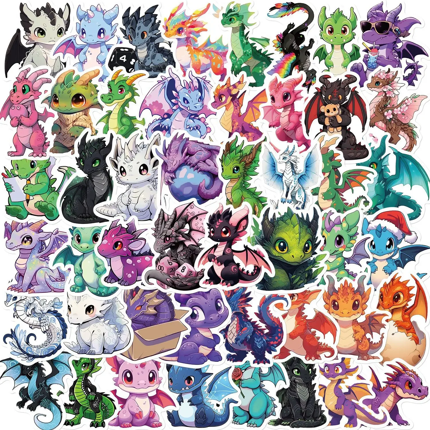 50pcs Cartoon Dragon Stickers Funny Kids Anime Pet Dinosaur DIY Sketch Gift Phone Laptop Scrapbooking Waterproof Sticker