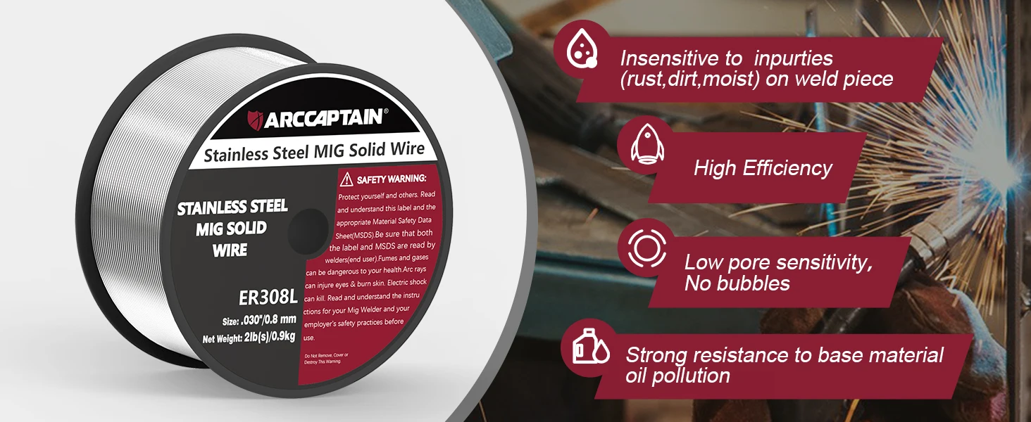 ARCCAPTAIN Edelstahl ER308L MIG-Massivdraht Gasschweißdraht 0,8mm 0,9mm 1kg 1 Rolle für MIG-Schweißmaschinen zum Löten – Detail 8