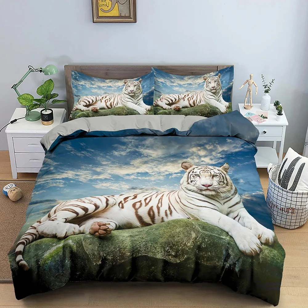 

3D Tiger Duvet Cover Soft Comforter Cover Animal Bedding Set Tiger Pattern Quilt Cover for Bedroom Decor 23Pcs King Queen Size