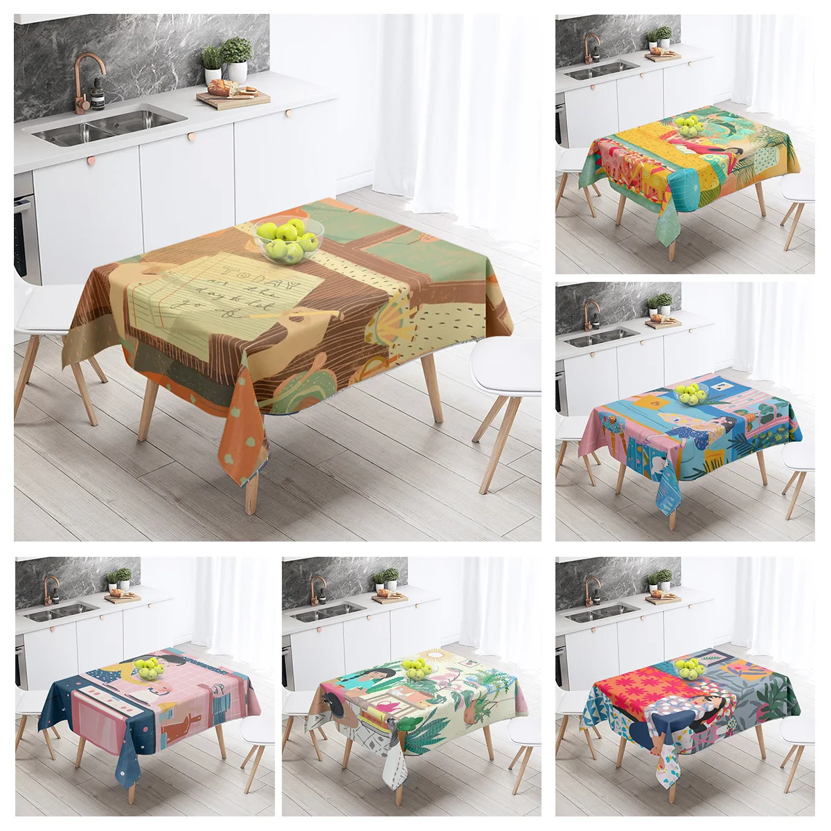 Abstract Plant Morandi Tablecloth Nordic Minimary Style Cafe Decorative Tablecloth Anti-Fading Hot Selling Style