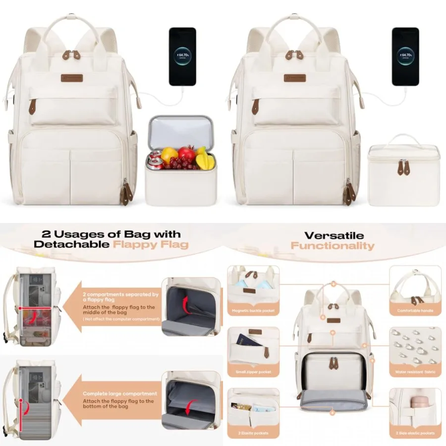 Travel Backpack for Women Men, Laptop Backpack Fits 15.6-17.3 Inch Laptop, Nurse/Work Bag with Insulated Lunch Box