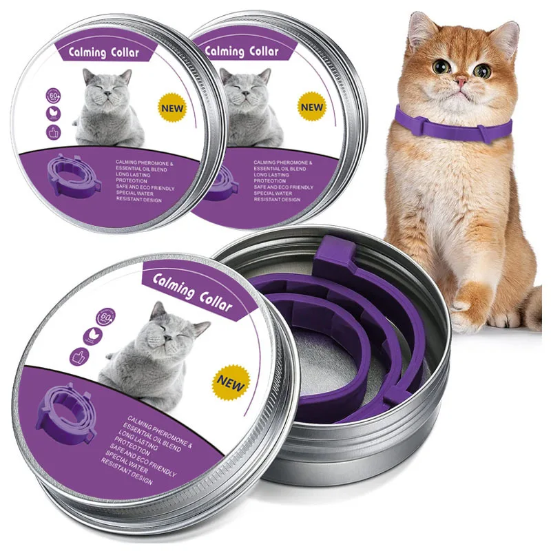 Pet calming collar with pheromone to relieve anxiety, adjustable and comfortable size for small and medium-sized cats, soothing