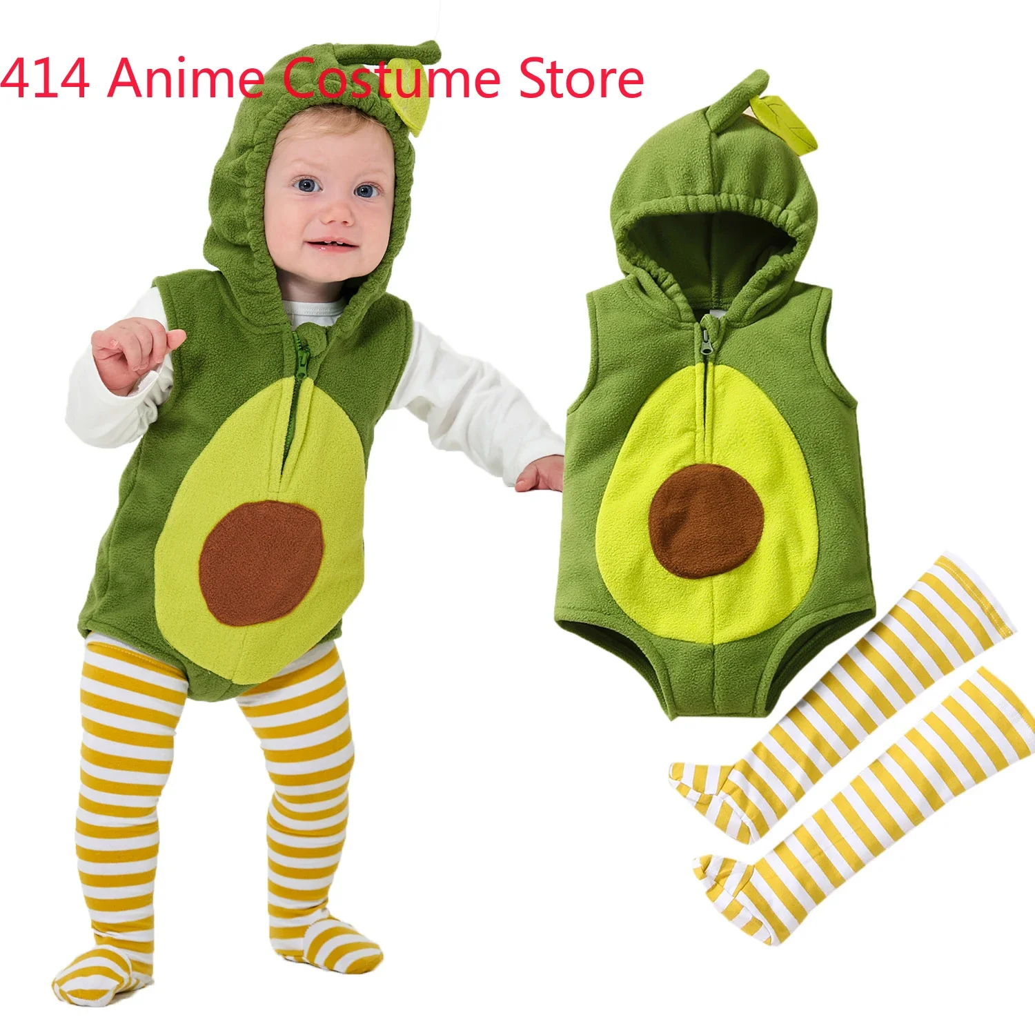 Infant Toddler Avocado Costume for Baby Girls Boys Hooded Romper Legging 2pcs Set Outfit 6M 12M 18M Halloween Purim