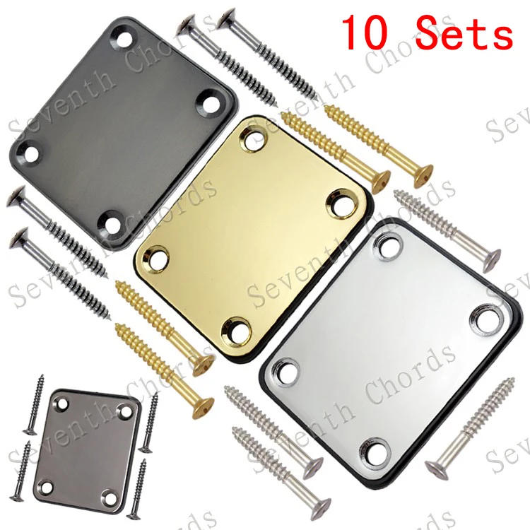 

12 Sets 4 Colors Electric Bass Guitar Neck Plates Neck Joint plates for Electric Guitar Replacement parts