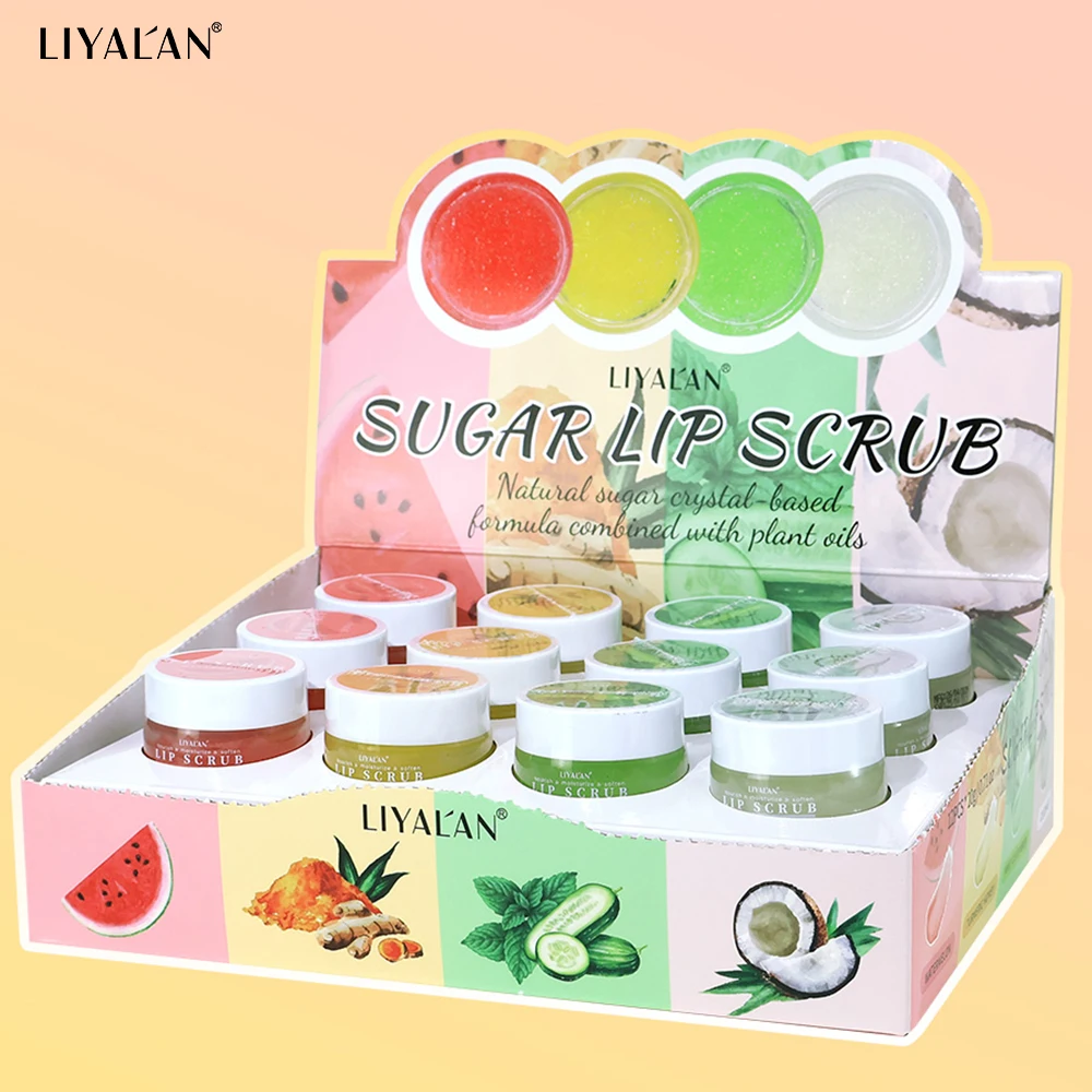 

12pcs/box Fruit Sugar Lip Scrub Chapped Dry Lips Conditioning Moisturizing Smooth Gentle Exfoliation Soften Polish Lip Care