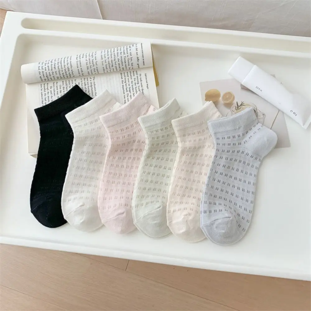 6Pairs Leuke Eenvoudige Mesh Gat Sokken Ins Stijl Ademend Effen Buis Sokken Vrouwelijke Kousen Zoete Sokken Vrouwen Dame