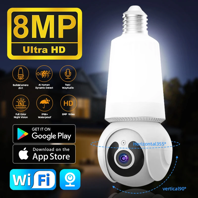 camera de seguranca sem fio com lampada led rastreamento inteligente audio bidirecional visao noturna cctv ptz wi fi camera de vigilancia 8mp 4k e27 01