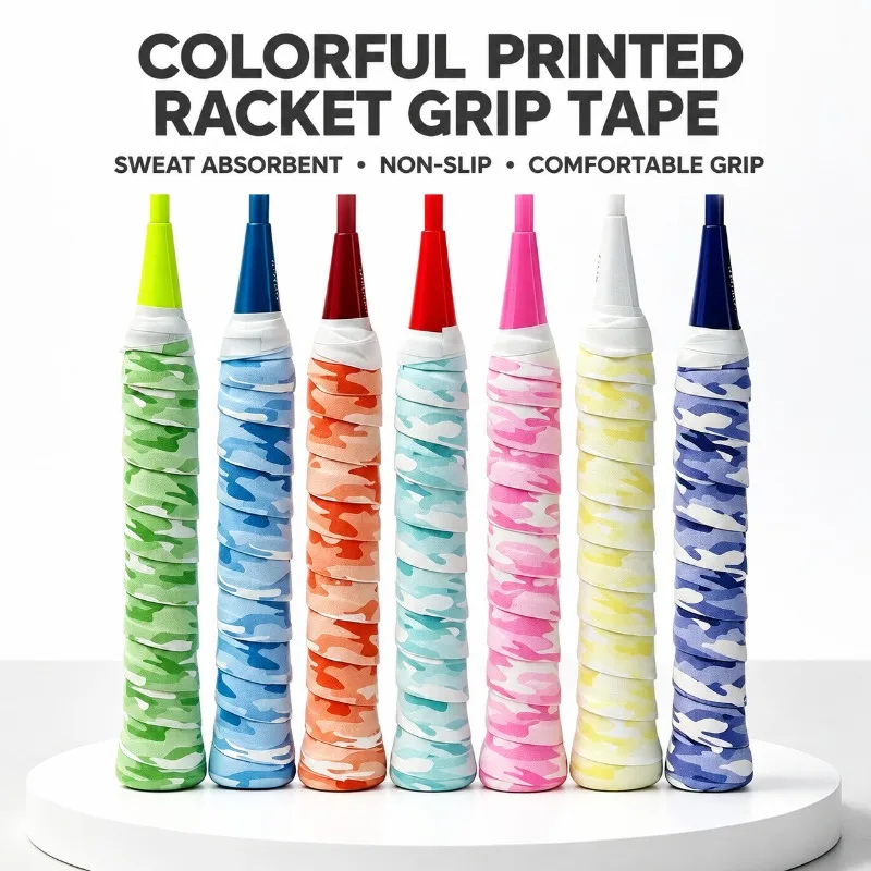 Patterned PU Smooth Shuttlecock Bat Hand Grip Anti-slip Abrasion-proof Wrapper Toned Moisture-draining Strap for Tennis Racquet