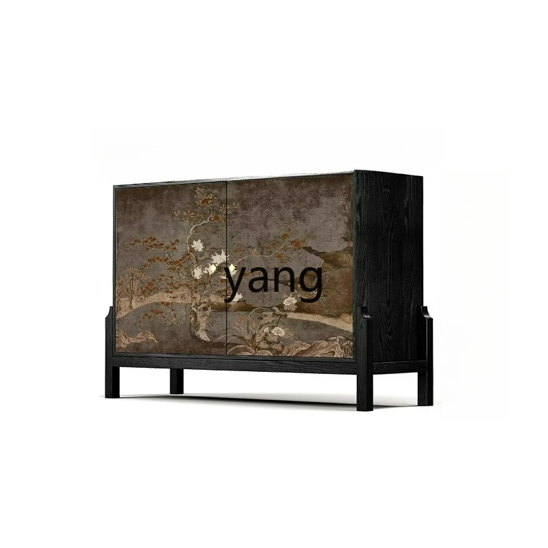 

LTT new Chinese retro light luxury solid wood entrance cabinet living room dining side cabinet bedroom side cabinet
