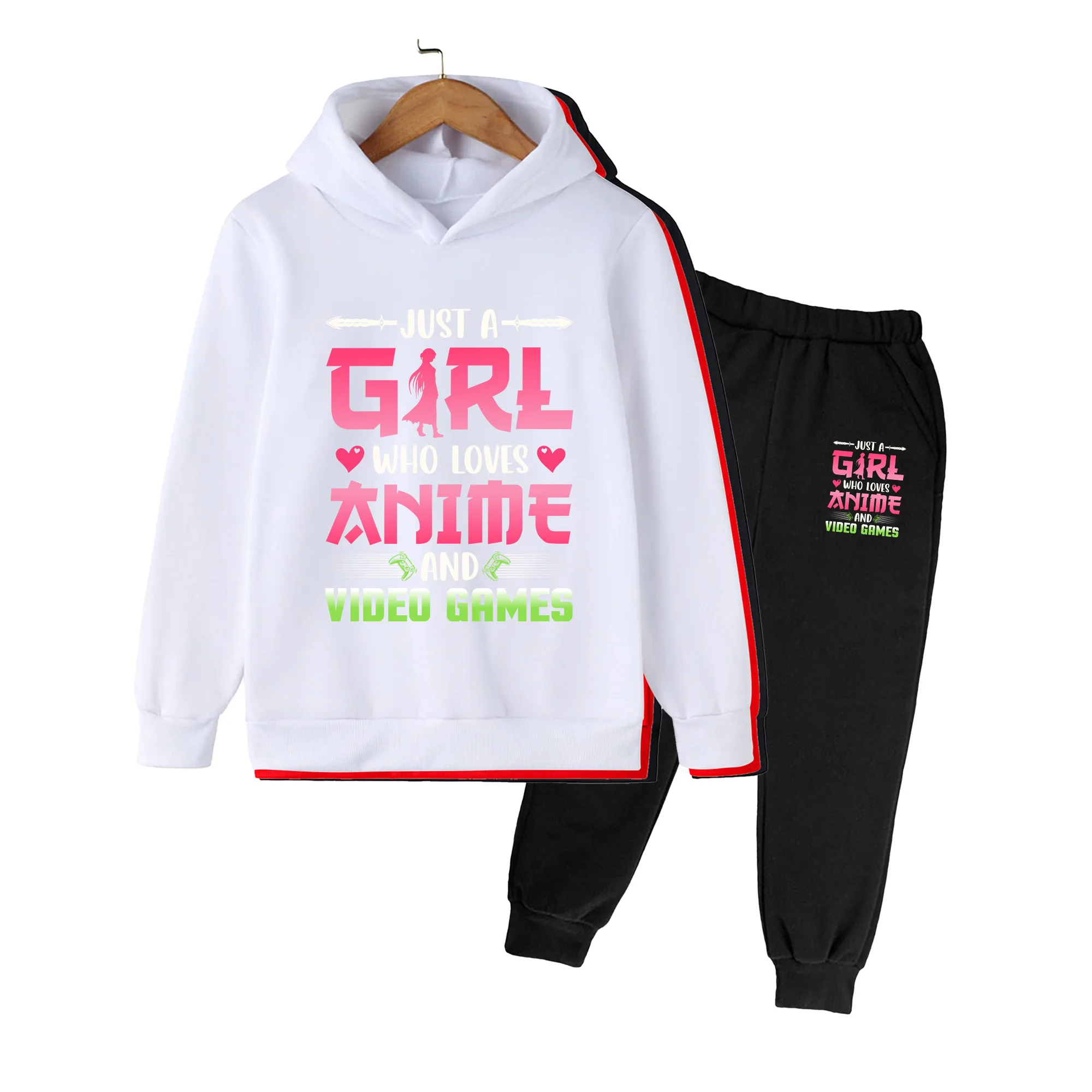 Kids Anime & Video Games Print Hoodie and Jogger Set, Long Sleeve Casual Outfit for Boys Girls