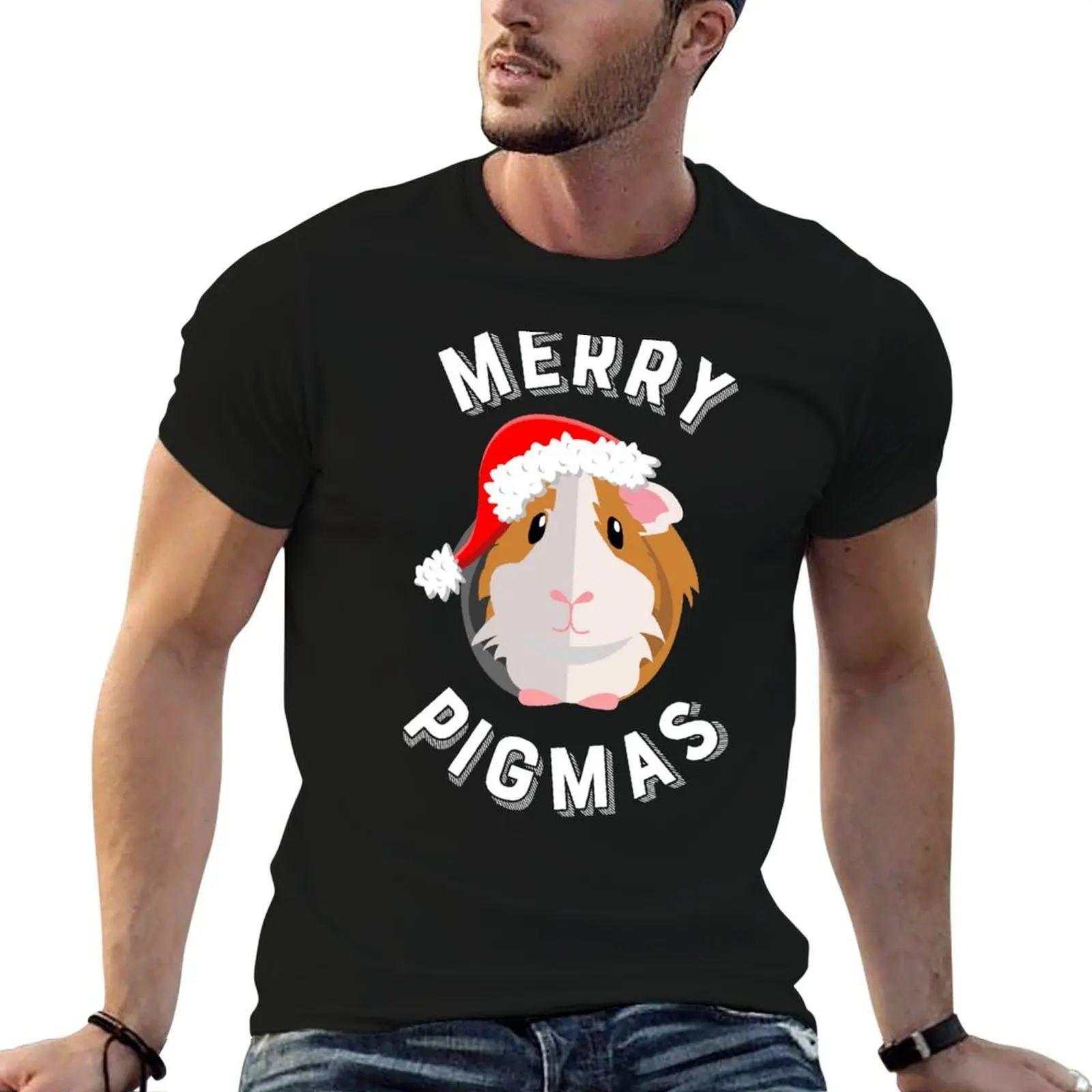 Merry Pigmas, Cute and Funny Guinea Pig Christmas Design T-Shirt Casual Loose Fit Summer Tee Shirt