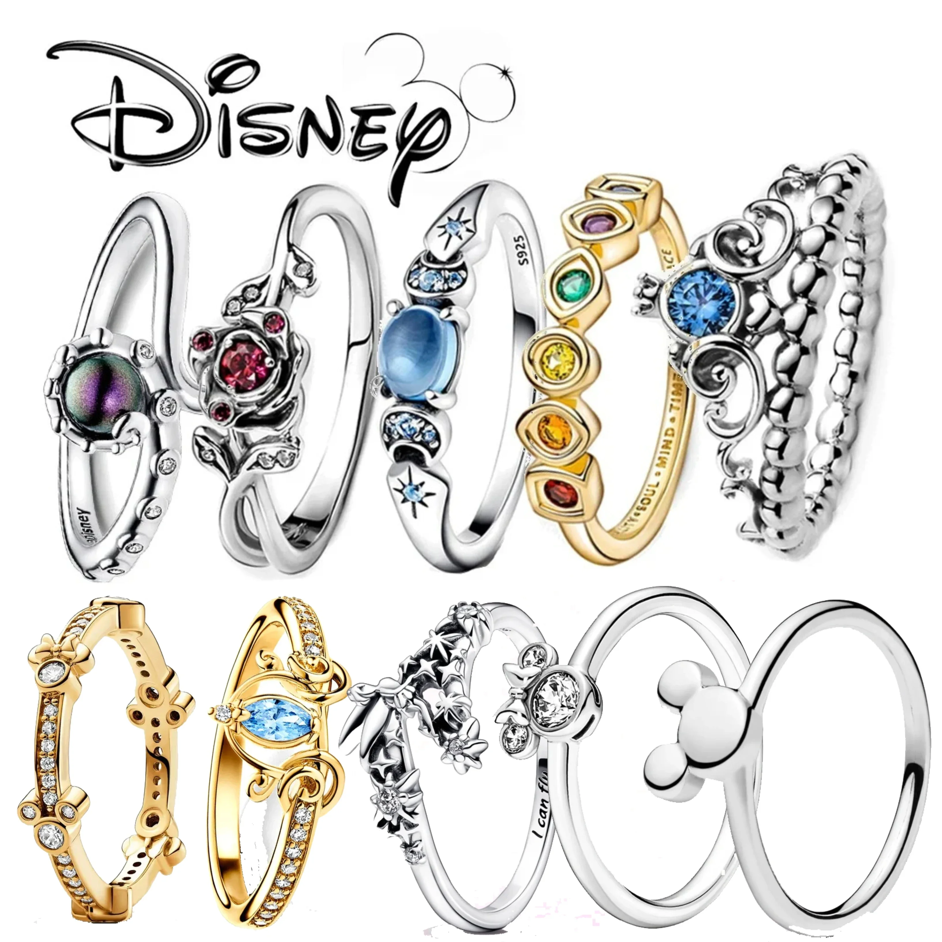 925 Sterling Silver MINISO Disney Mickey Minnie Princess cenerentola Carriage Rings originale regalo di gioielli di san valentino