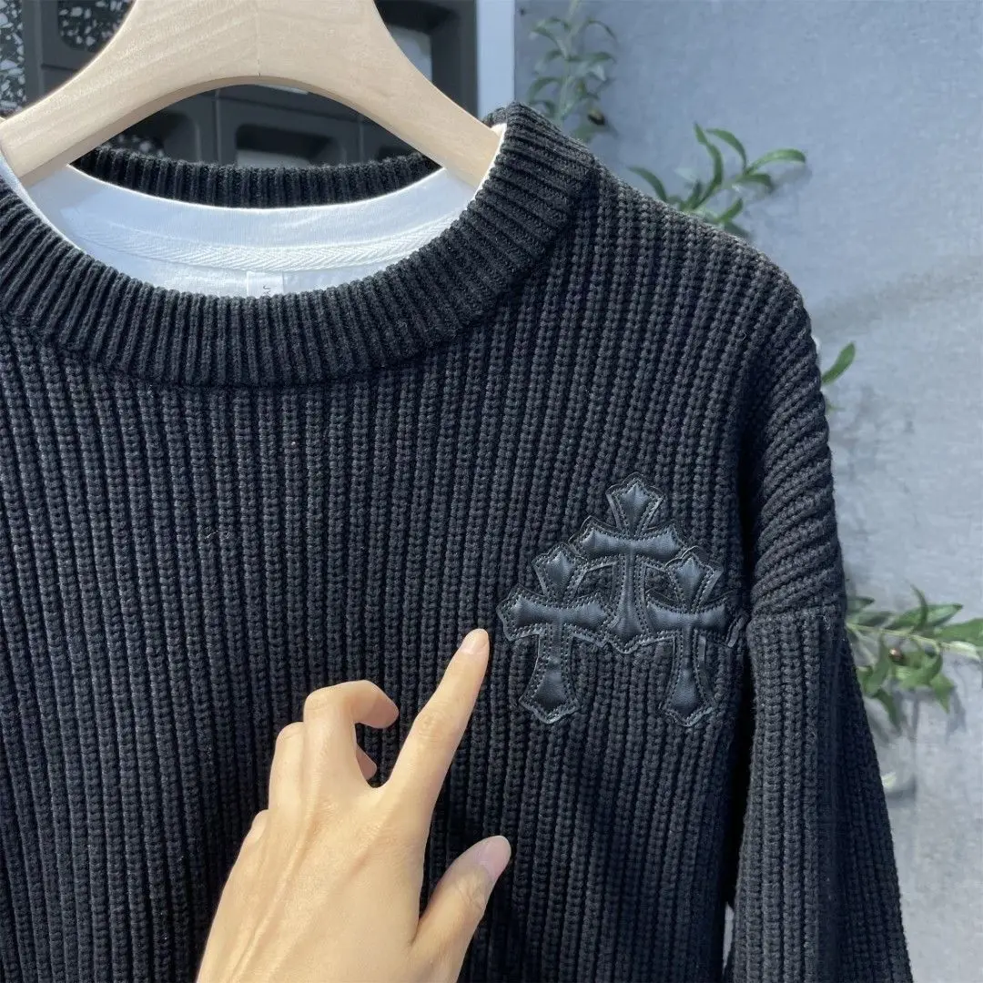 سترة رجالية بأسلوب كسول محبوكة بياقة مستديرة وأكمام طويلة للخريف والشتاء، ملابس عرقية عصرية بدون علامة تجارية مسجلة