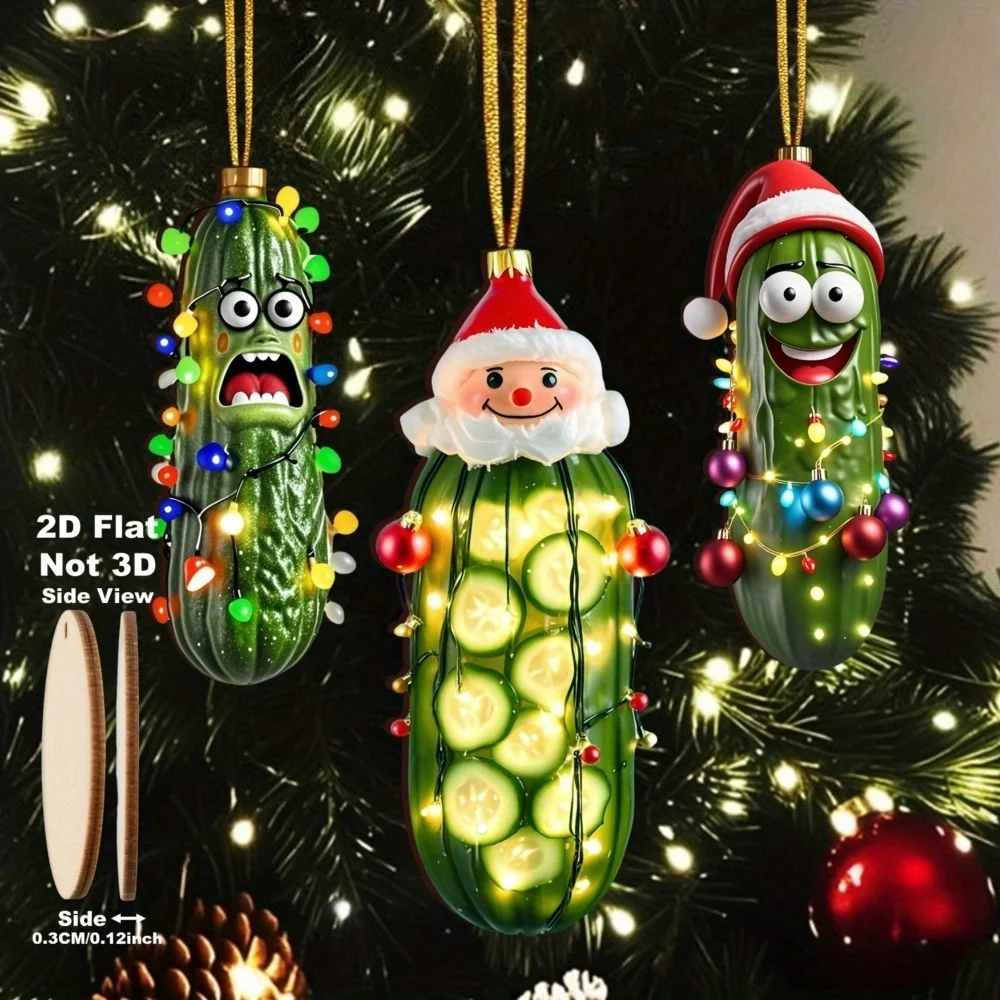 12 قطعة عيد الميلاد مخلل الخيار قبعة عيد الميلاد مخلل الخضار الديكور 2D الاكريليك شقة ديكور شجرة عيد الميلاد ديكور معلق