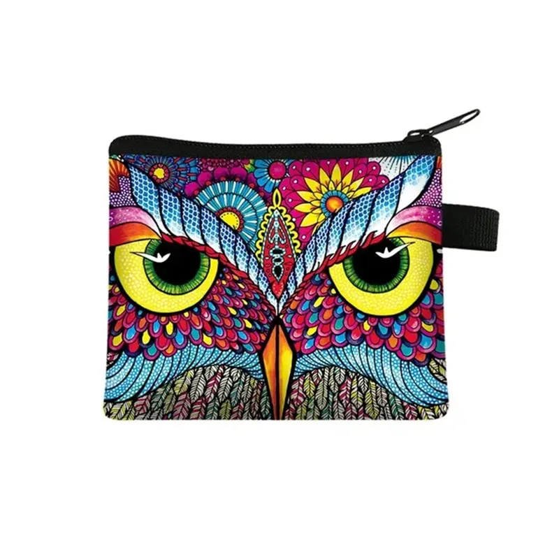 Cute Bird Owl Parrot Print Coin Purses Boys Girls Card Keys Money Holder Bags Women Fashion Lipstick Storage Bags Wallet Gift