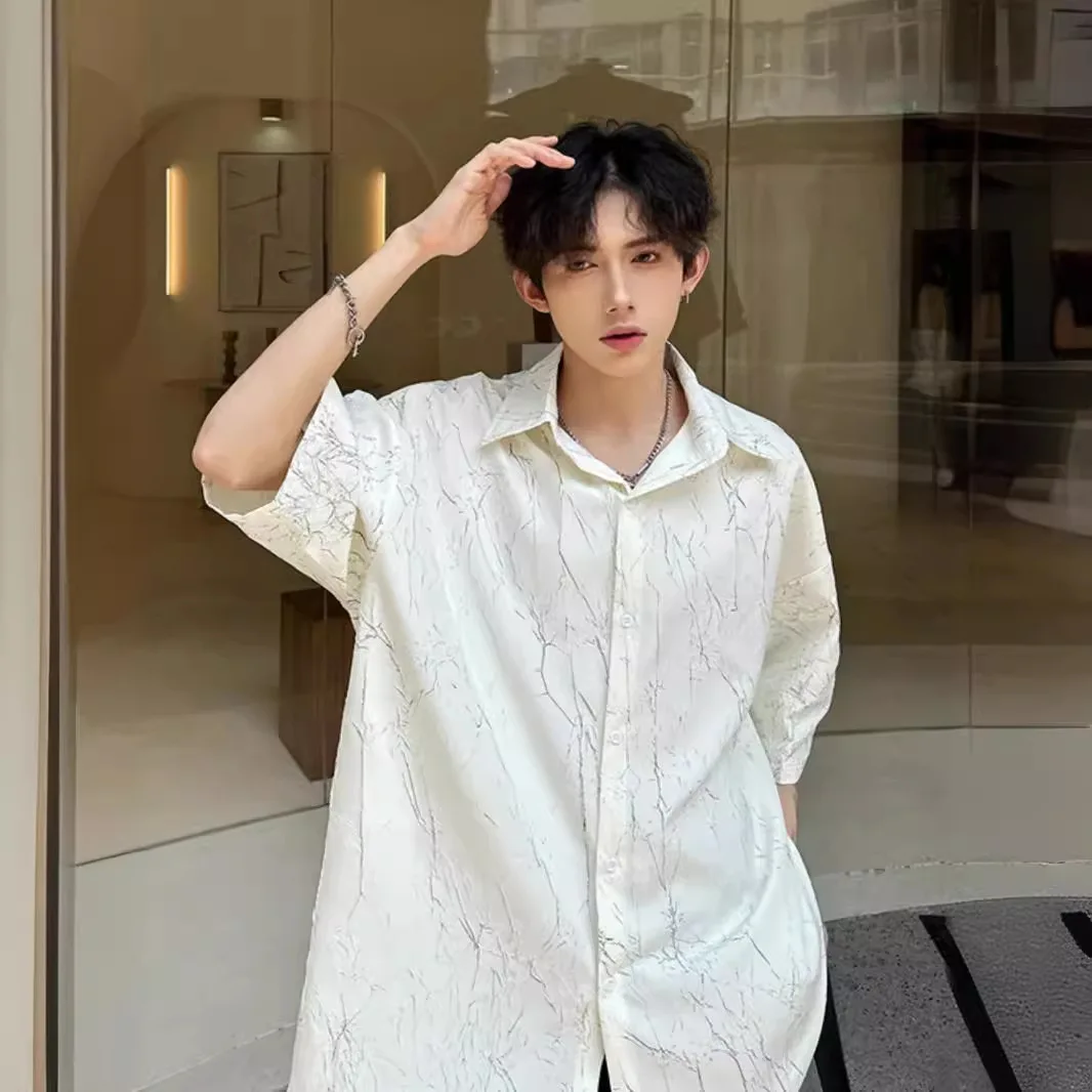 Ice Silk Short-sleeved Shirt Men's Summer Thin Metal Texture Shirt Casual Jacket