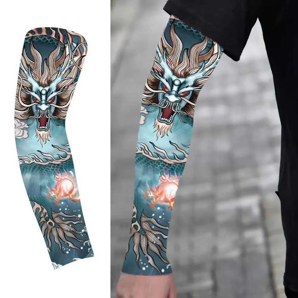

Summer Sun Protection Ice Sleeve Simulated Tattoo Shade Breathable Flower Arm Armband For Outdoor Cycling Seamless Sleeves