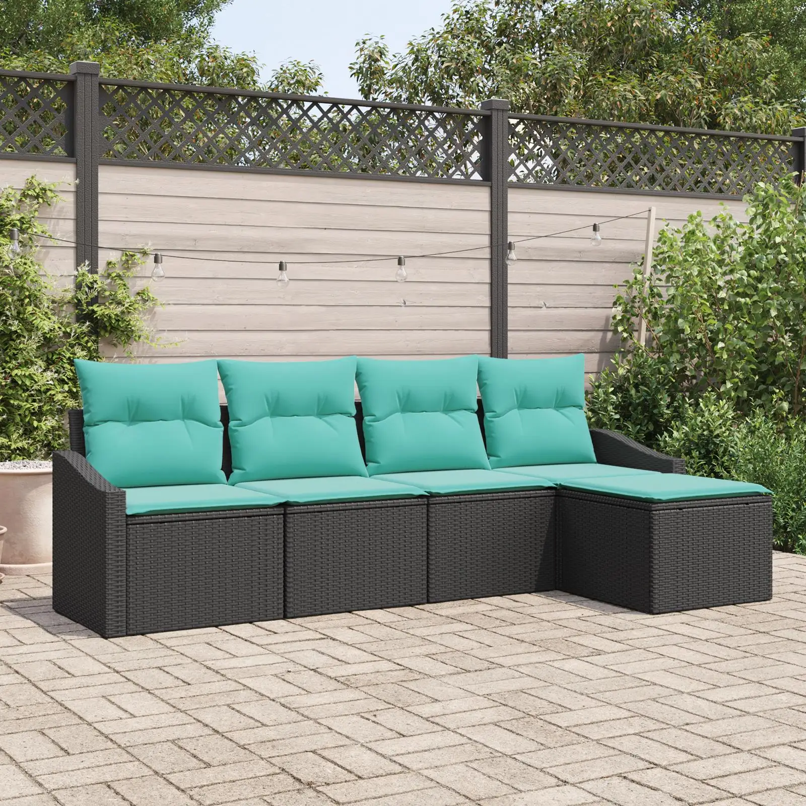 

Stylish 6 Piece Modular Garden Sofa Set with Cushions Black Poly Rattan Outdoor Furniture