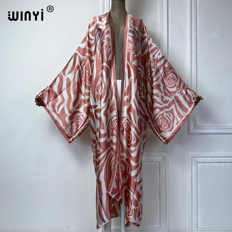 Letnie kimono nadruk zebry plaża WINYI nosić wygodną sukienkę maxi eleganckie kardigany stroje plażowe dla kobiet abaya dubai luksus