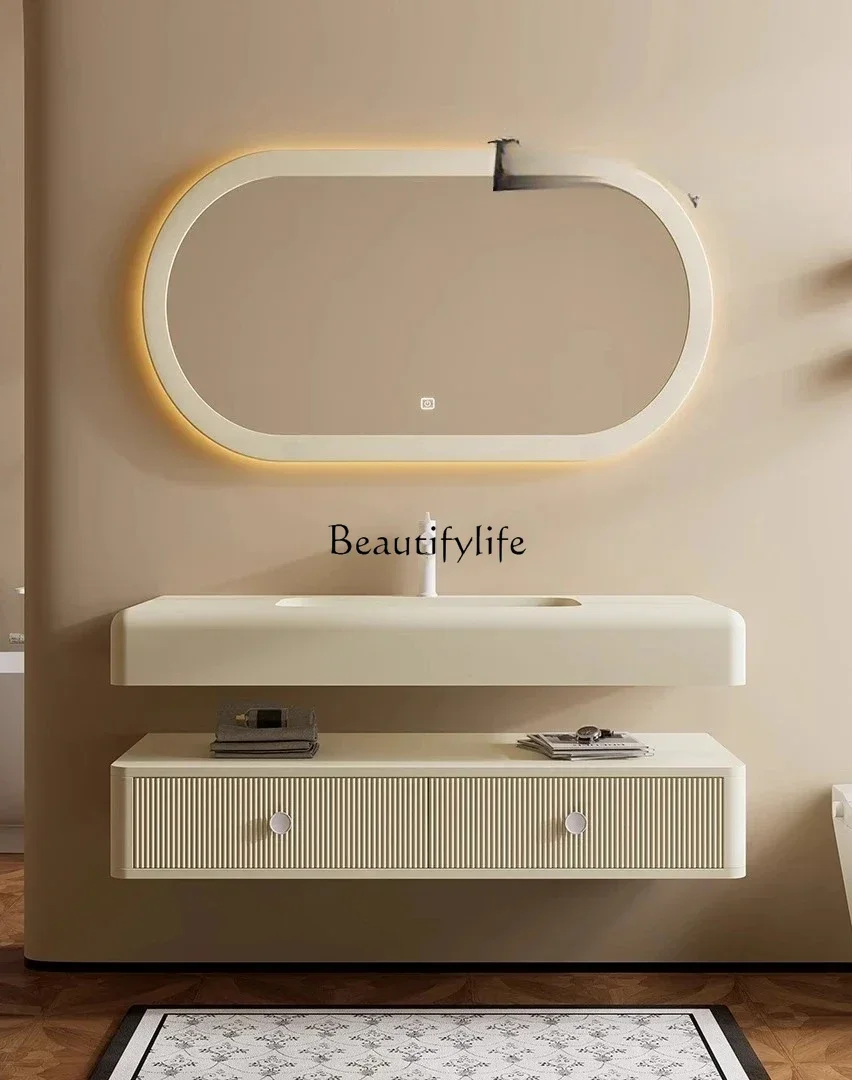 1Cream French Bathroom Cabinet Combination Oak Paint Wash Table Bathroom Premium Sense
