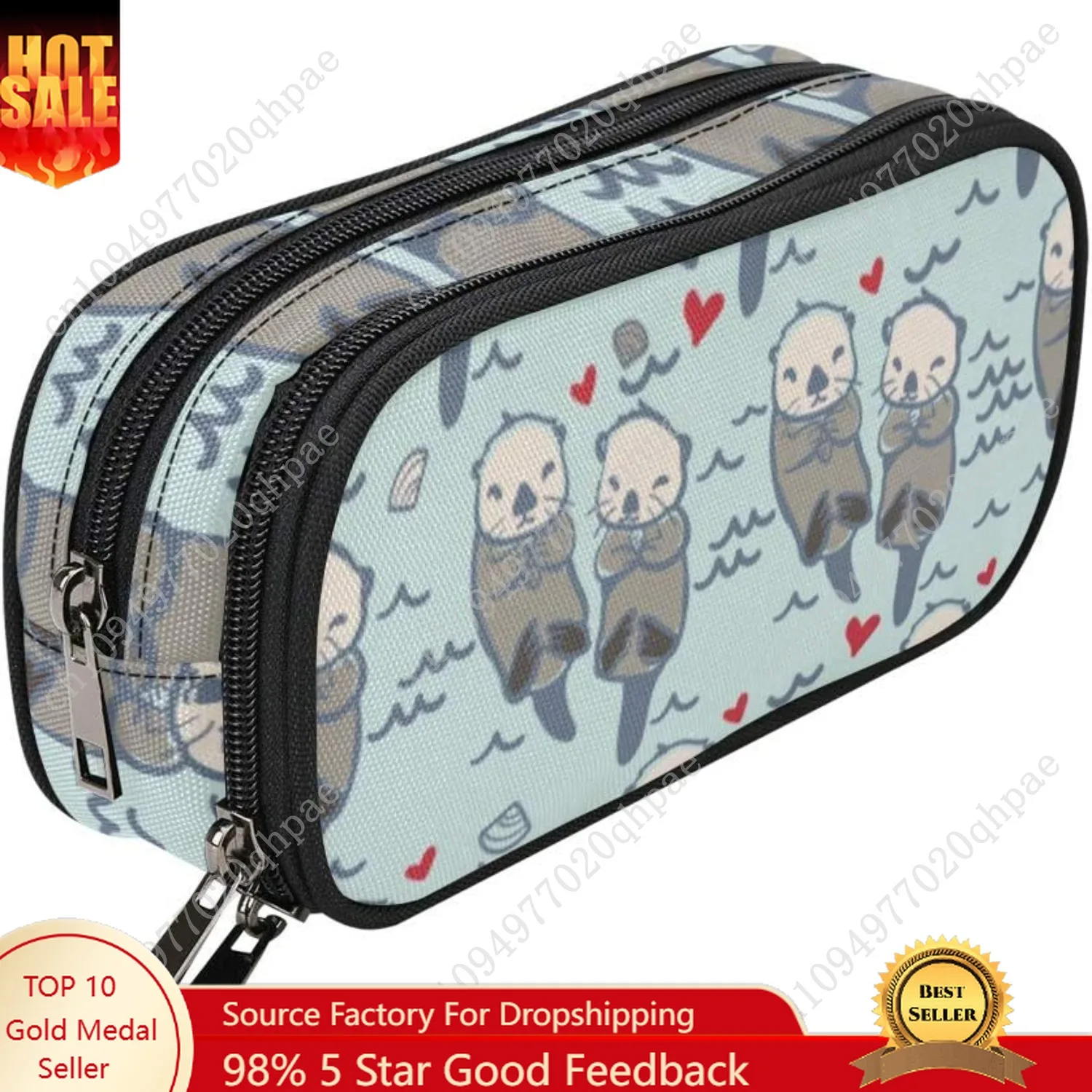 

ANANGTEE Sea Otters Pencil Case for Girls Boys Lovers, Large Capacity Animal School Bag Stationery Accessory Zippers Canvas Pouc