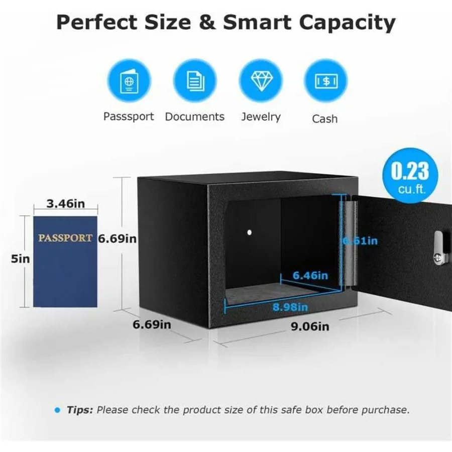 Small Hidden Safe with Key Lock for Cash Jewelry Storage Steel Security Lock Box with Compact 0.23 Cubic Feet Capacity Ideal fo