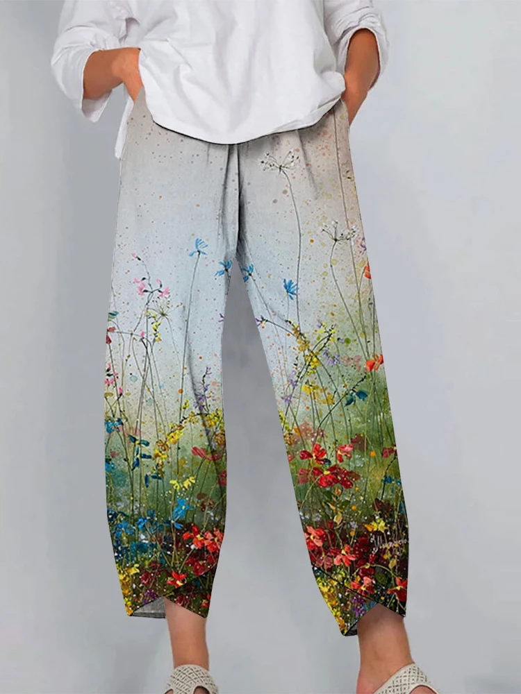 Women's Palazzo Pants With Retro Patterns Floral Prints Fashionable Women's Daily Plus Size Wide Leg Pants Casual Women's Pants