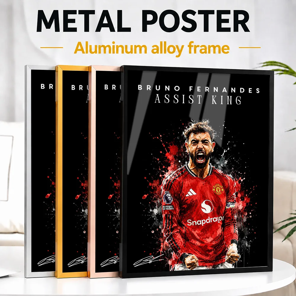 Bruno Fernandes Assist King Metal Poster With Aluminum Alloy Frame Personalized Photo Energetic Match Style Wall Art For Study