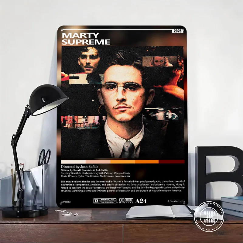 Marty Supreme Movie Printed Poster Customized Retro Wall Art Vintage Metal Tin Signs for Gaming Room Decoration Cozy House Home