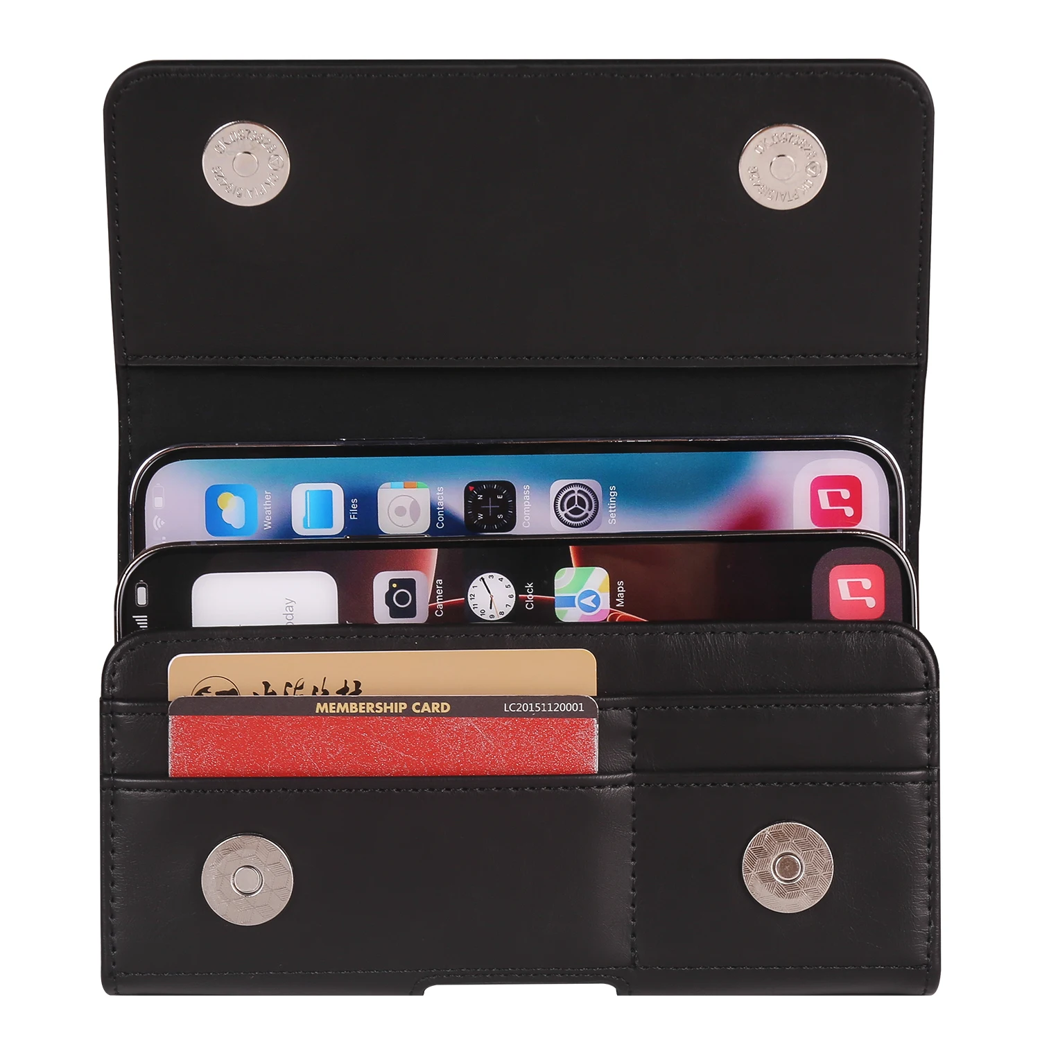 High Grade Dual Layer Horizontal Waist Phone Bag for iPhone 16 Pro Max Men's Card Leather Pouch for Samsung S24 Ultra 6.7