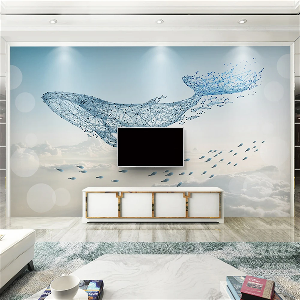 custom Sky white cloud whale wallpaper for children room TV background papel de parede 3d mural art ocean wall papers home decor