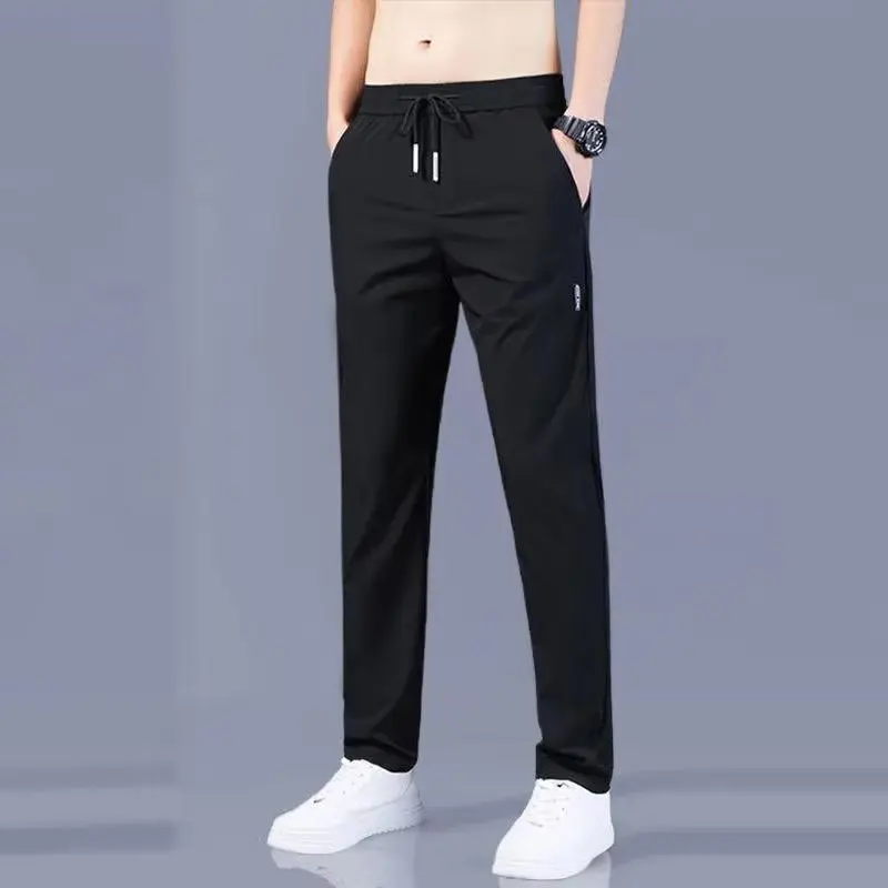 

Men's Summer Thin Qui Dry Casual Pants Loose Large Size Straight Leg Elastic Wear Resistant Sports Ice Silk Long Trousers