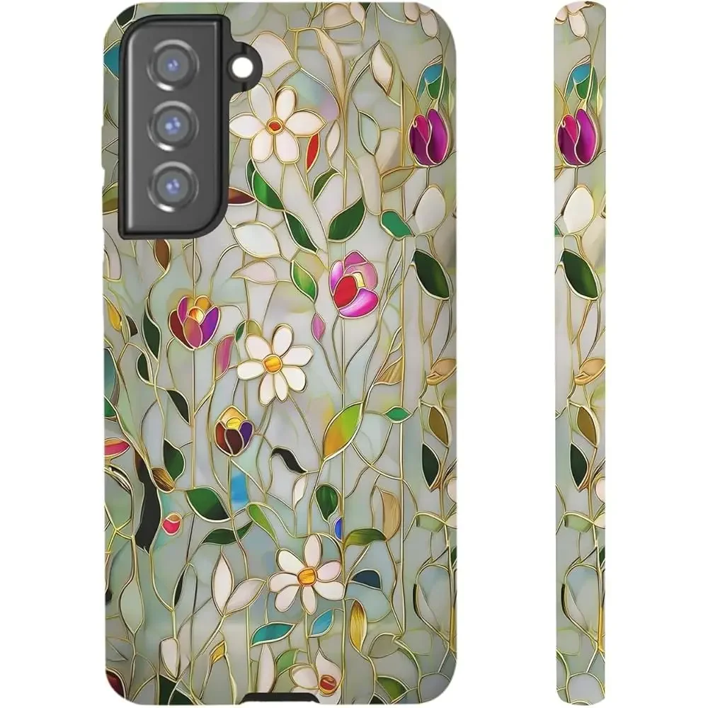 for Samsung Galaxy S23 Plus, Colorful Retro Oil Painting Printed Flower Dual-Layer Hard Shell+Silicone Cover-Shockproof Prote