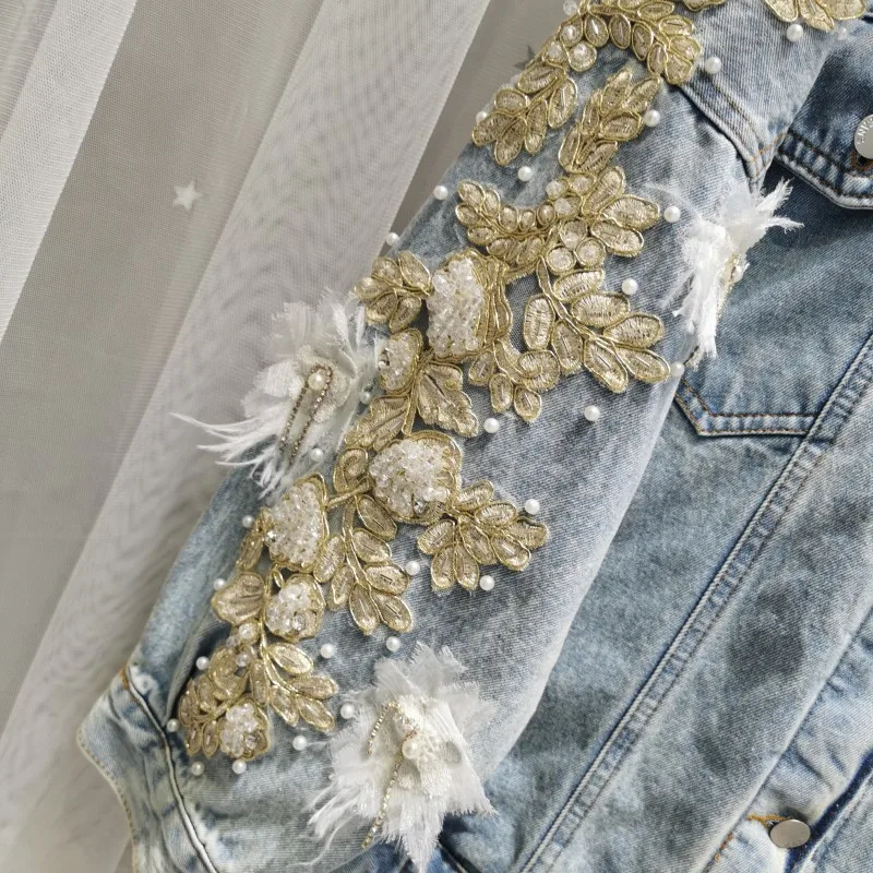 TEELYNN Floral Embroidery Denim Jackets for Women Vintage Long Sleeve Jacket Maxi Summer Coats 2022 Casual Loose Jeans OutWear