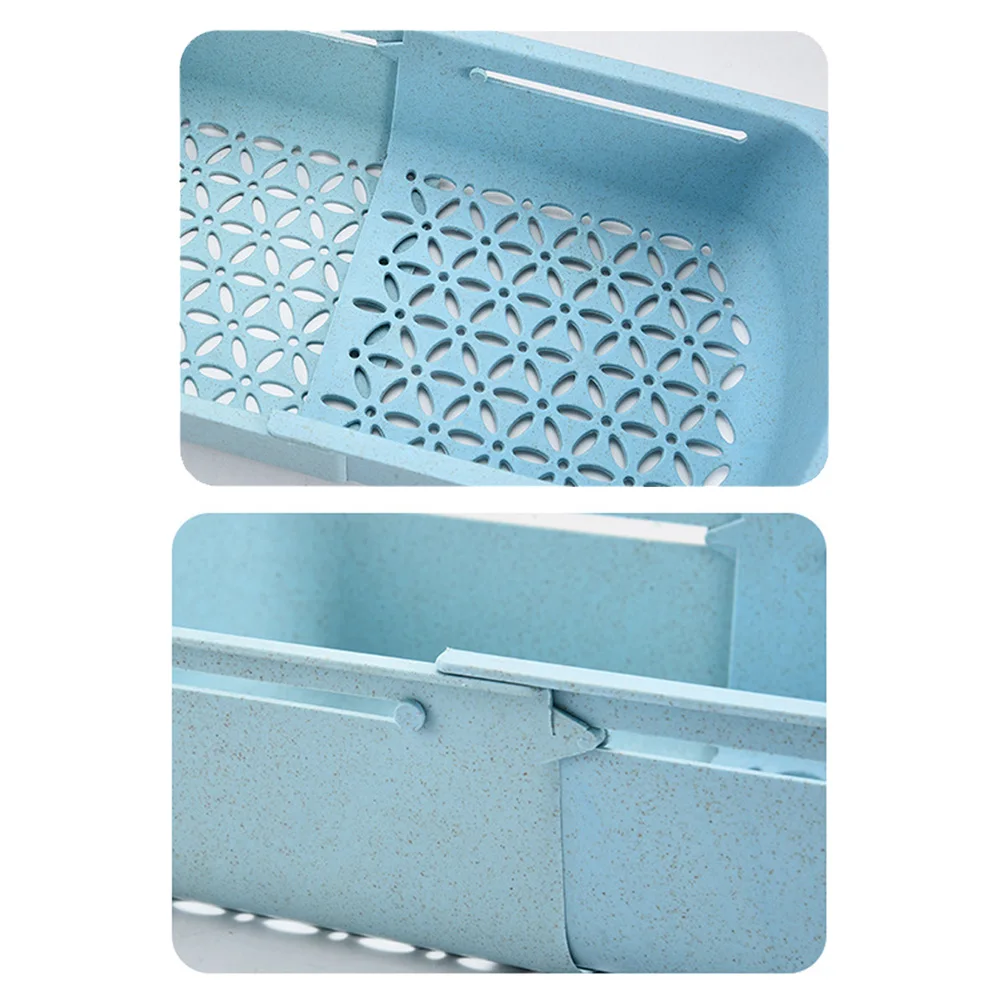 

Drain Basket Washing Kitchen Rack Dishes Fruit Drainer Sink Drying Blue Strainer