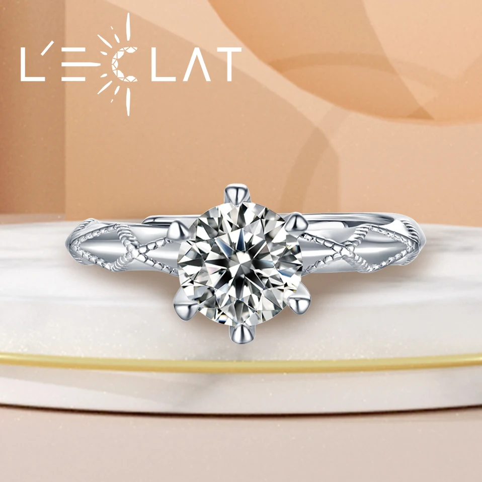 

LECLAT White Gold 925 Sterling 0.5-3ct 100% Moissanite Engagement Ring for Women Silver Lab Diamond Promise Wedding Band Jewelry