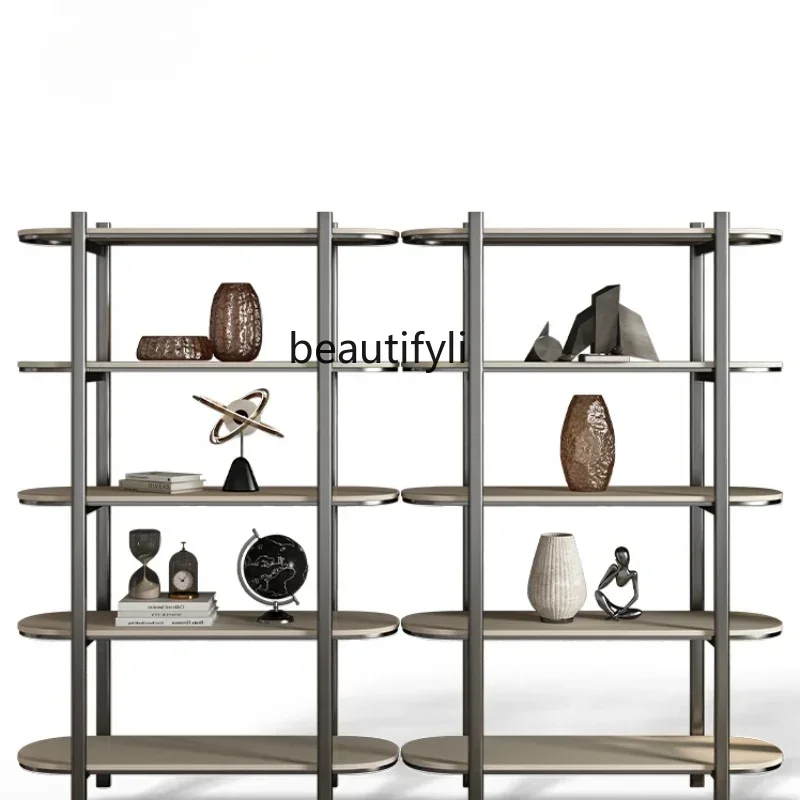 

Italian Minimalist Light Luxury Bookshelf Stainless Steel Shelf Simple High-End Creative Designer Antique Shelf Floor Shelf