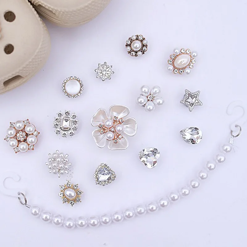 15-teiliges Modisches Schuh-Charms-Set für Sandalen und Clogs, DIY-Zubehör, Strass-Perlen-Kette, Personalisierte Schuhdekoration für Damen – Detail 3