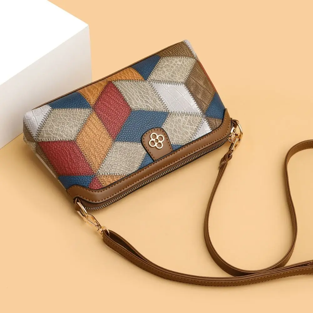 Nowy styl narodowy kolorowy patchwork torby Crossbody nieregularne szwy torebka ze skóry PU damska torba na ramię torba pod pachami