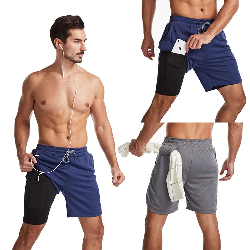 

Men GYM Casual Sports Shorts Breathable Fitness Quick-drying Workout Running Mesh 2 In 1 Double-layer Sport Short Pants M-3XL