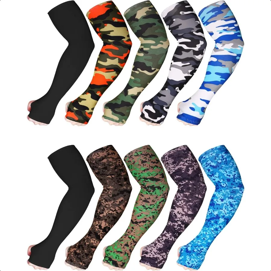 

Bememo 10 Pairs Unisex Arm Sleeves for Men Women Elastic UV Protection Arm Cover Ice Silk Cooling Sleeves for Outdoor Driving