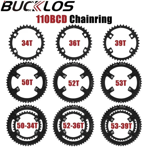 Imagen 1 del producto Plato de bicicleta BUCKLOS 110 BCD, plato de bicicleta de carretera de doble velocidad 34T 36T 39T 50T 52T 53T, rueda de cadena de bicicleta para pieza de bicicleta SHIMANO