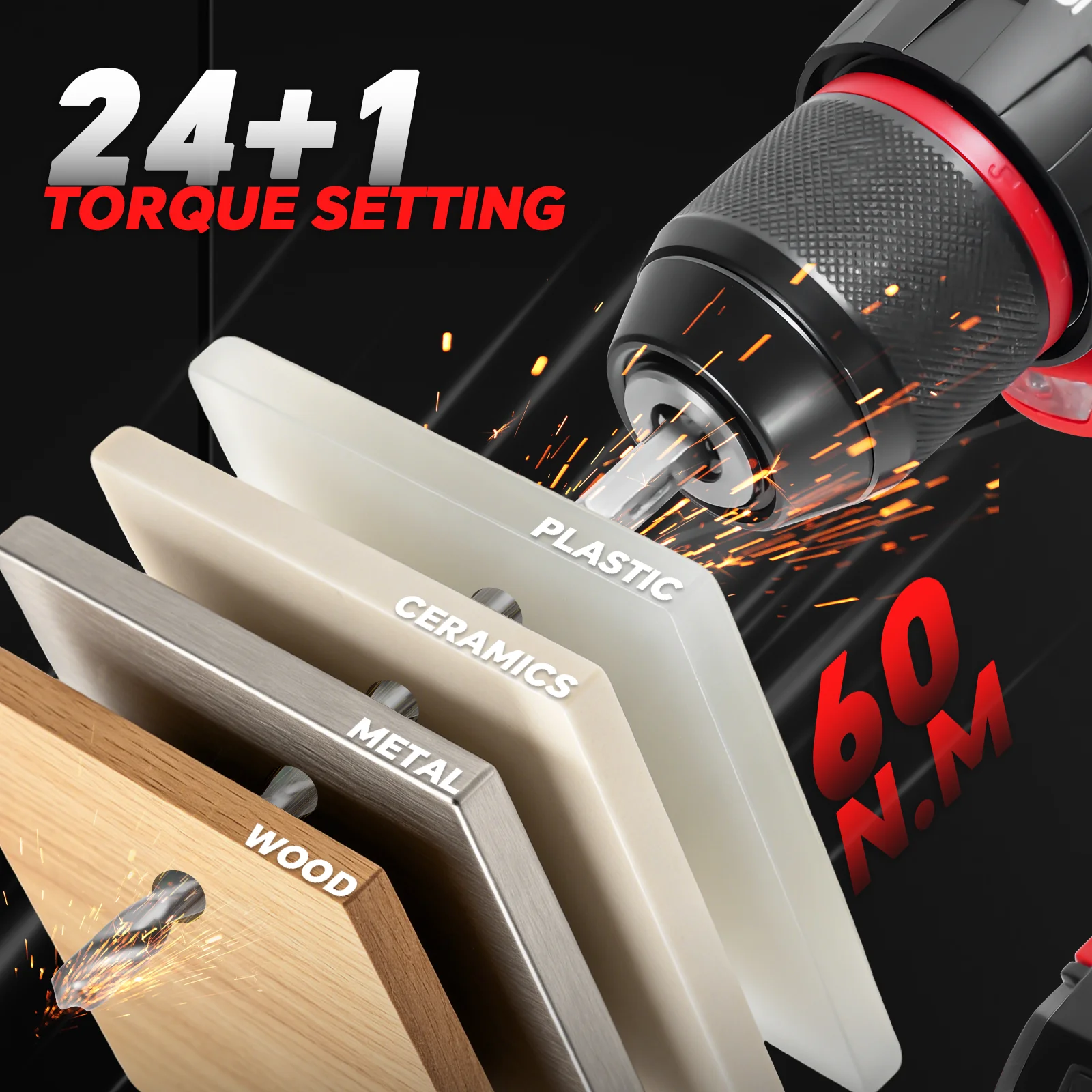 10mm Cordless Power Drill 60Nm 2 Speed Electric Screwdriver Set 24+1 Torque Home DIY Power Tool For Milwaukee 18V Battery Pin