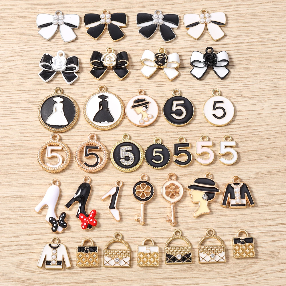 Tusember 10pcs Enamel Bowknot Charms Bag Shoes Pendants for Jewelry Making Earrings Necklace DIY Bracelet Accessories Supplies